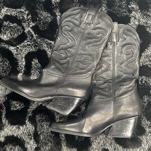 Steve Madden Black Leather Western Cowboy Boots